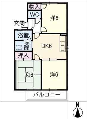 グリーンコートA棟(3DK/1階)の間取り写真
