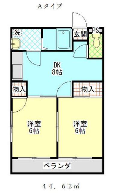 カーサK・S A棟(2DK/2階)の間取り写真
