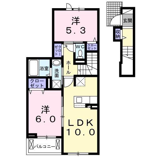 ゴールデンステージ松阪B(2LDK/2階)の間取り写真