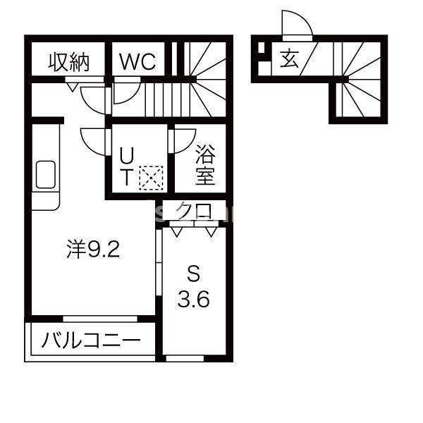 アイワテラス(1SK/2階)の間取り写真
