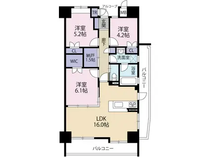 シティウイング北仙台(3LDK/5階)の間取り写真