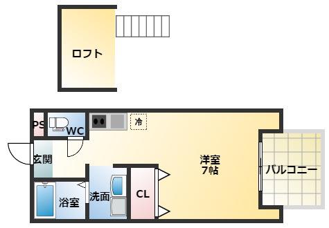ベルリード柏原(ワンルーム/2階)の間取り写真