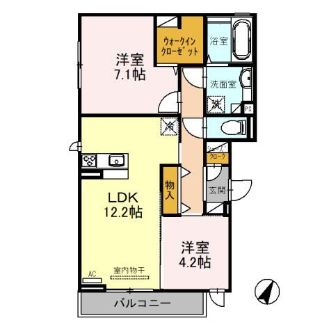 近鉄南大阪線 恵我ノ荘駅 徒歩5分 2階建 築6年(2LDK/1階)の間取り写真