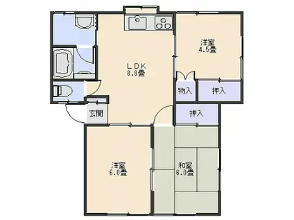 朝倉中村ハイツB(3LDK/2階)の間取り写真