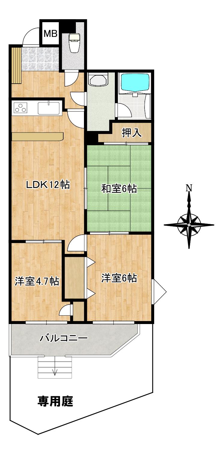 パークハイム田方(3LDK/1階)の間取り写真