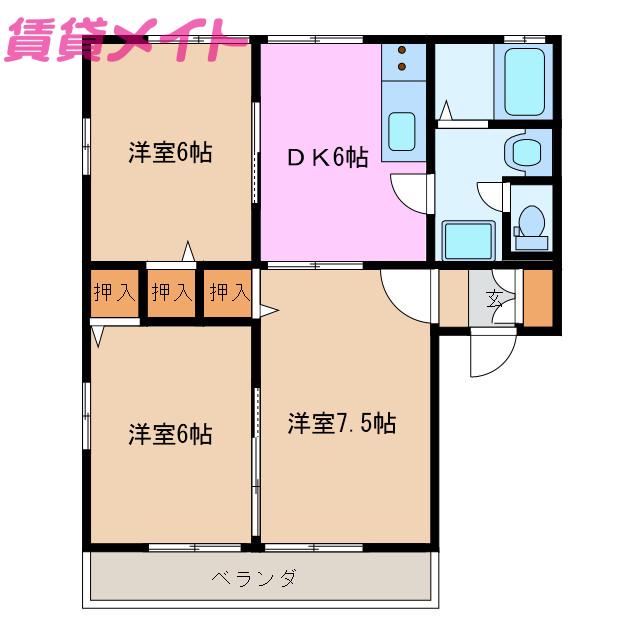 レトア新西方A-5(3DK/2階)の間取り写真