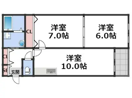 難波パークハウス(2LDK/6階)の間取り写真