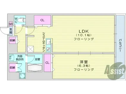 マルドミ向山(1LDK/4階)の間取り写真