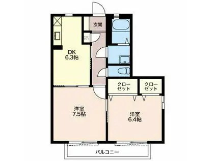 SORGENTE C棟(2DK/2階)の間取り写真