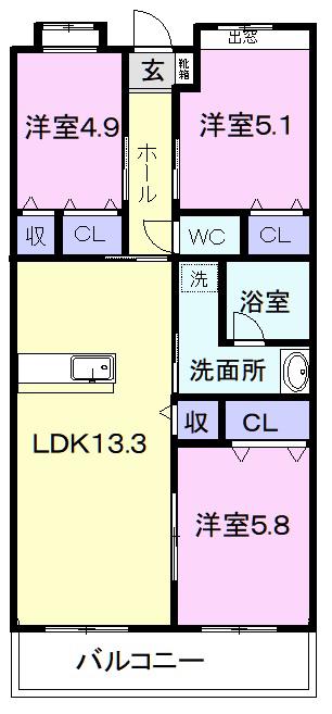 サンガーデン(3LDK/3階)の間取り写真