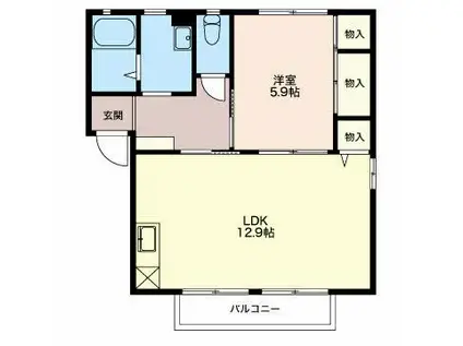 ドミール野村B(1LDK/2階)の間取り写真