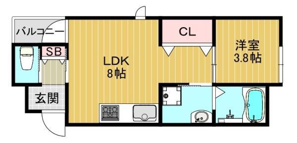 グローハイツ喜連サウス(1LDK/2階)の間取り写真