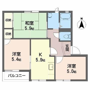 リバーサイドII(3K/1階)の間取り写真