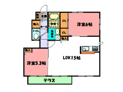 パストラルヴィラ大久保(2LDK/1階)の間取り写真