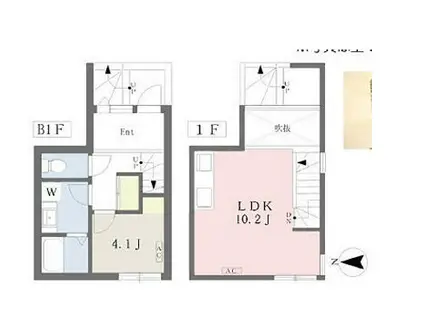 都営大江戸線 牛込柳町駅 徒歩5分 3階建 築6年(1LDK/B1階)の間取り写真