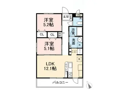 TREVO YR (2LDK/1階)の間取り写真