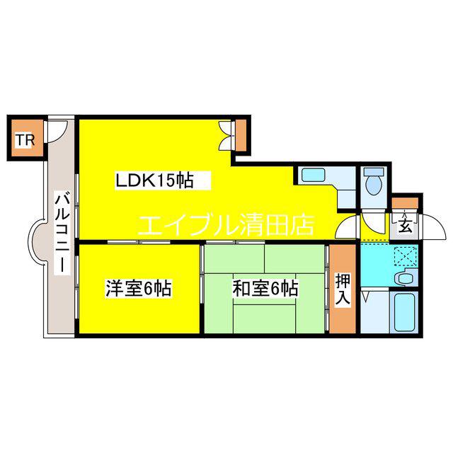 ブルーヴァール平岡(2LDK/3階)の間取り写真