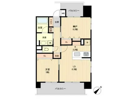 グラディート町田(2LDK/9階)の間取り写真