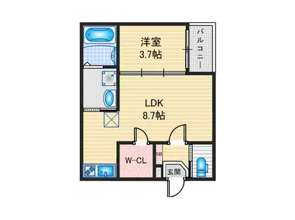 ハーモニーテラス荒子(1LDK/3階)の間取り写真