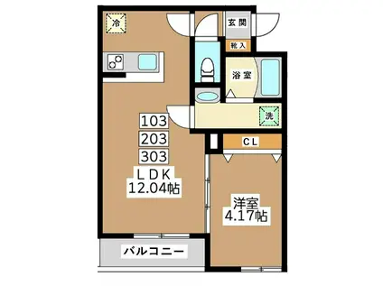 ミリアビタ長洲(1LDK/2階)の間取り写真