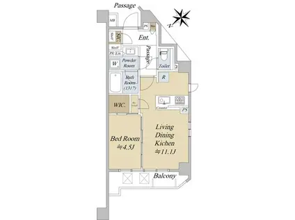 シティテラス文京小石川(1LDK/1階)の間取り写真