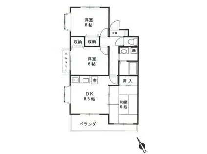 エアフォルク細山(3DK/2階)の間取り写真