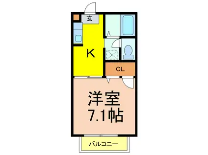 プロバンスA棟(1K/2階)の間取り写真