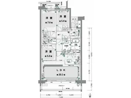 マストスクエア白壁(3LDK/5階)の間取り写真