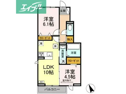 JR山陽本線 新倉敷駅 徒歩19分 2階建 築1年(2LDK/1階)の間取り写真