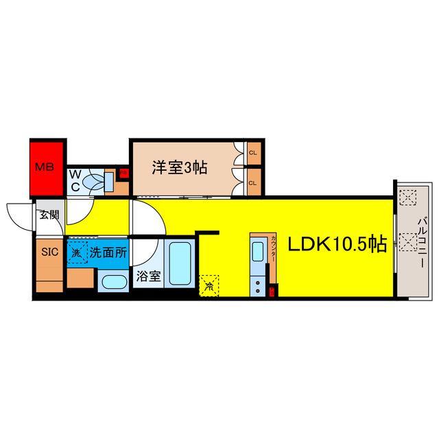 コンフォリア・リヴ博労町一丁目Q(1LDK/3階)の間取り写真