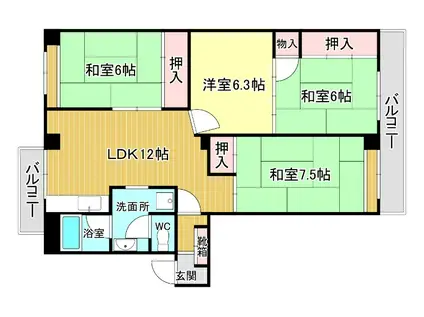 フェニックス箕面(4LDK/1階)の間取り写真