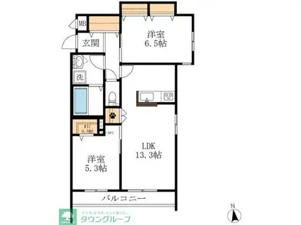 GRAND MERE KAWANA(2LDK/2階)の間取り写真