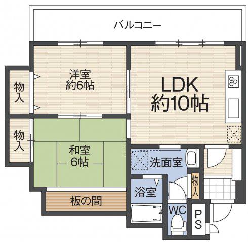 LIANGE富田林(2LDK/6階)の間取り写真