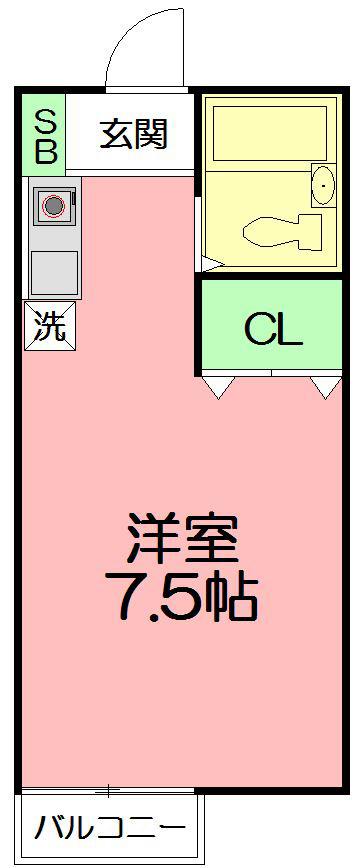 ティアラ 湘南辻堂(1K/2階)の間取り写真