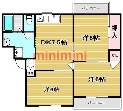プラスコート南耳原(3DK/1階)の間取り写真