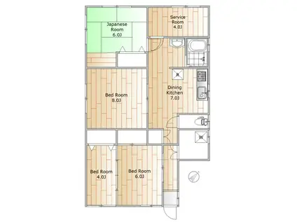レッドハウス(4SDK/1階)の間取り写真