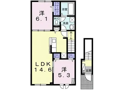 ヴィラK VI(2LDK/2階)の間取り写真