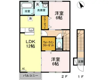 カントリーヒルズ東岐波(2LDK/2階)の間取り写真