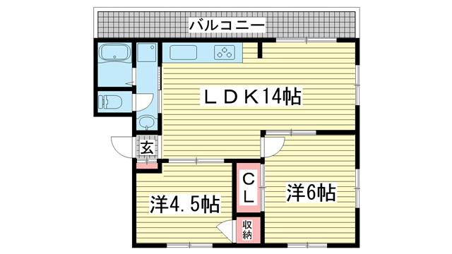 グリーンヒル山本通(2LDK/2階)の間取り写真