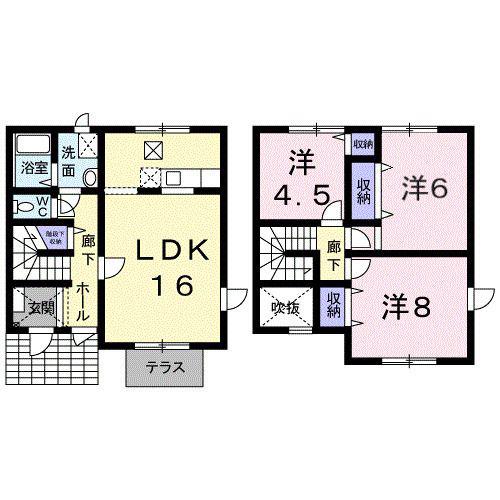 アンソレイエC(3LDK/1階)の間取り写真