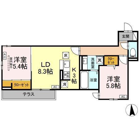 D-ROOM薬師堂(2LDK/1階)の間取り写真