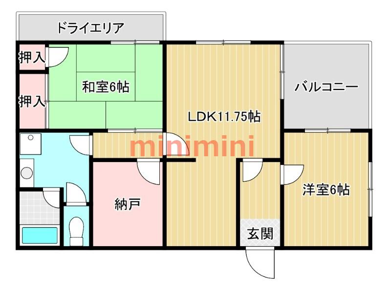 高槻ハイツ(2SLDK/1階)の間取り写真