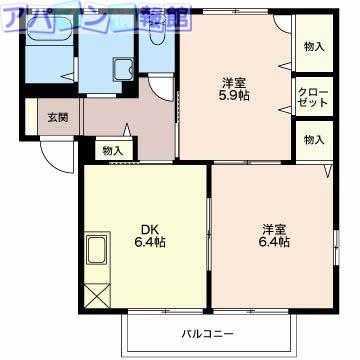 シャーメゾンランブルF(2DK/2階)の間取り写真