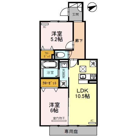 アルトピアーノ(2LDK/1階)の間取り写真