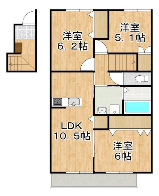 ユアメゾン益野 A(3LDK/2階)の間取り写真