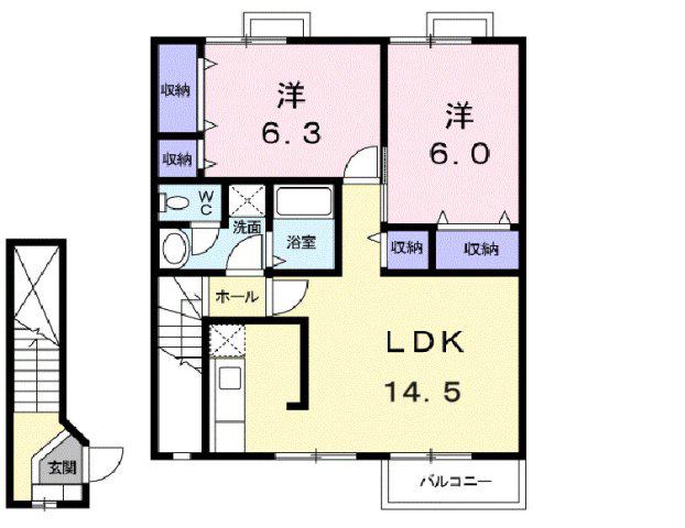 カーサポポラール(2LDK/2階)の間取り写真