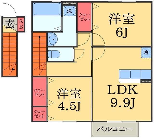 アヴニールA(2LDK/2階)の間取り写真