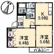 サンライズ長野 B棟(2K/1階)の間取り写真