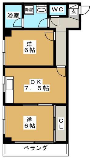 グリーンパーム(2DK/1階)の間取り写真