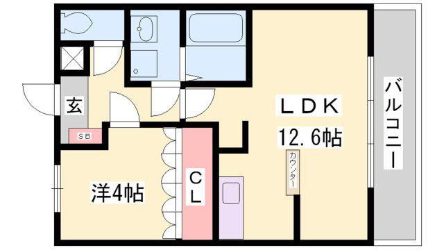 アップヒルズ(1LDK/1階)の間取り写真